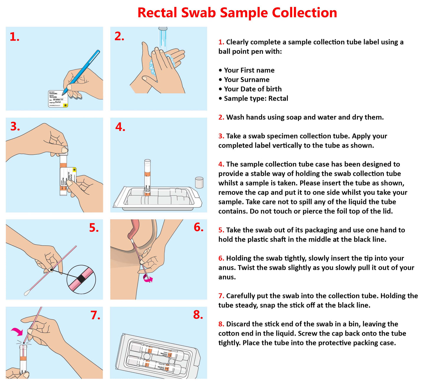 Instructions on how to take a rectal swab