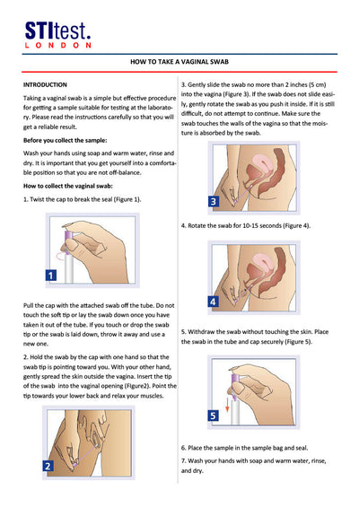Instruction sheet on how to take a vaginal swab
