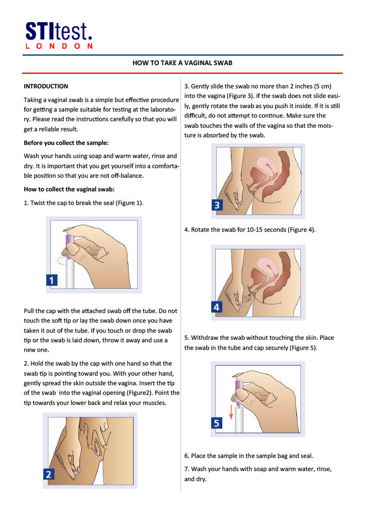 Instruction sheet on how to take a vaginal swab