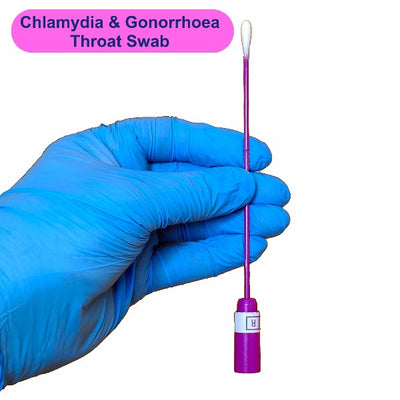 Gloved hand holding a swab